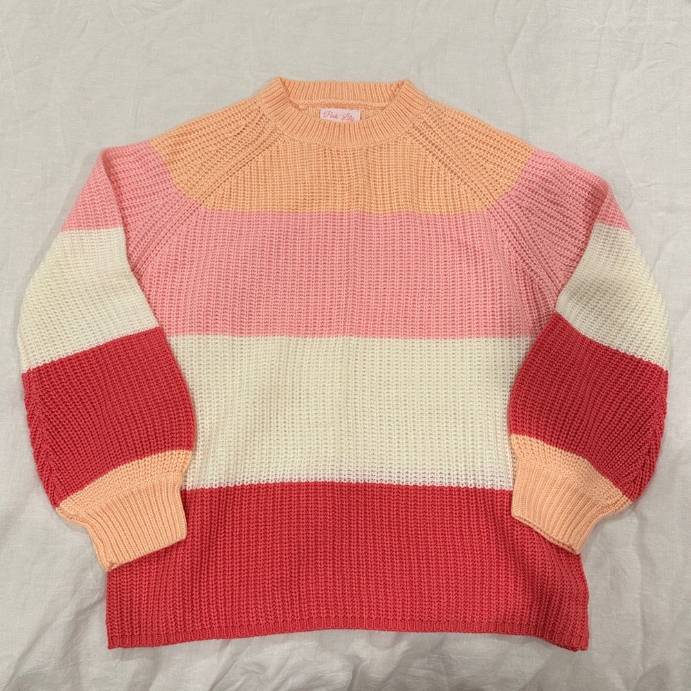 Pink Lily Sweater - Pink/Peach/White. NEVER WORN.